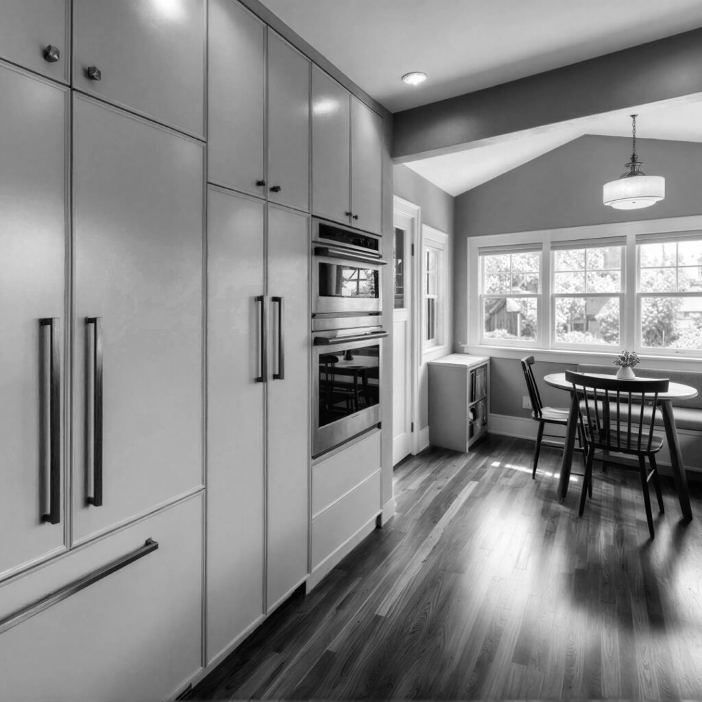 Panel ready appliances in Tangletown kitchen and eating nook