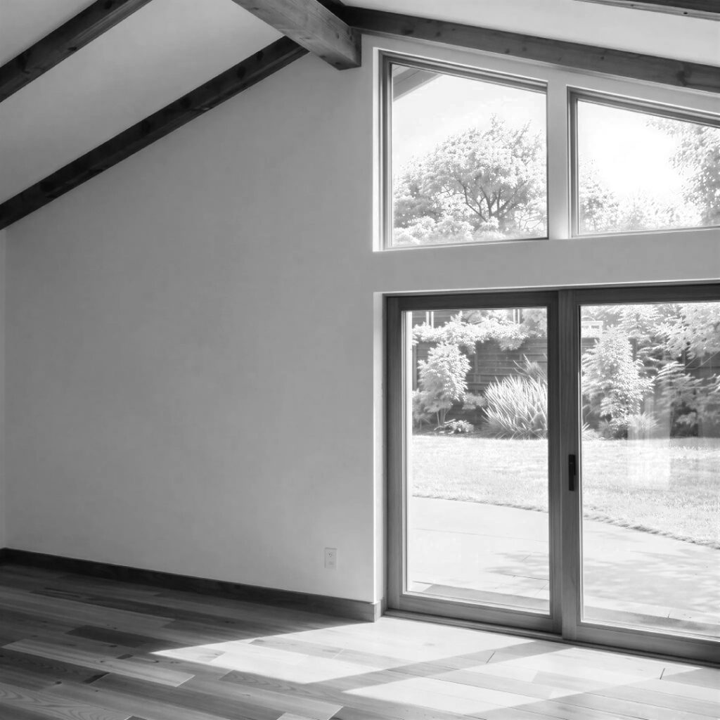 Vaulted ceiling with exposed beams
